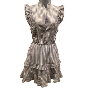 Striped Ruffle Sleeveless Dress in White and Black